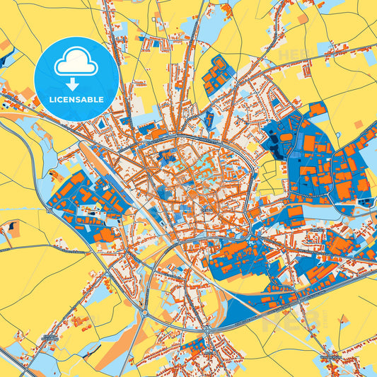 Colorful Tienen Street Map with Labels and Buildings