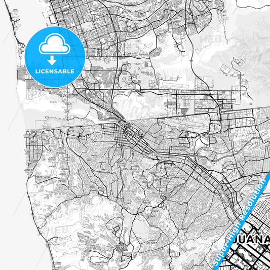 Tijuana, Mexico light map with streetnames, citynames and districts