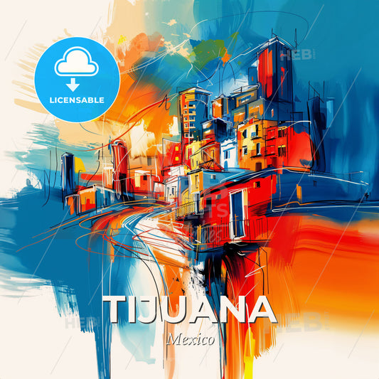 Vibrant Tijuana, Mexico - A Painting Of A City - Square format print template