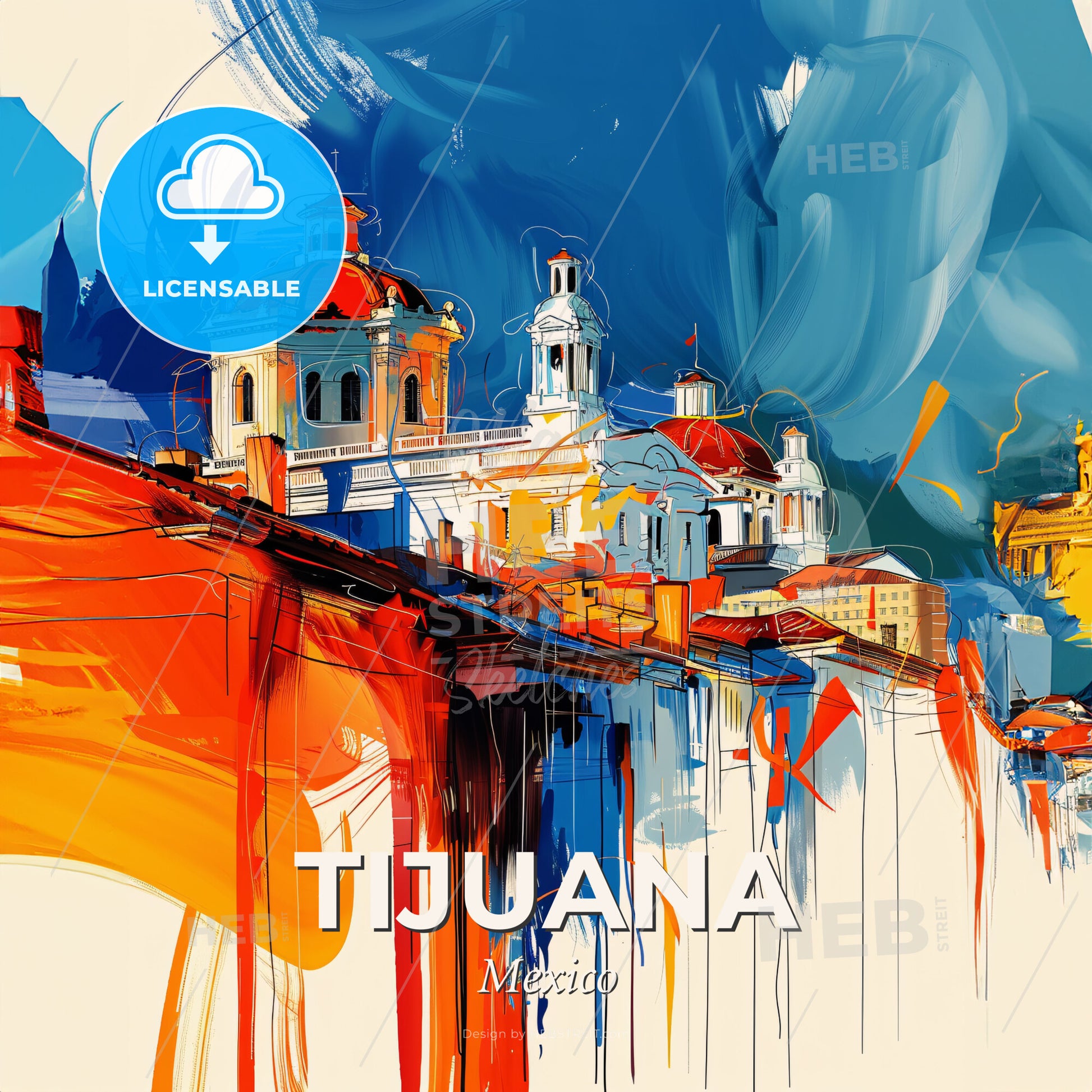 Vibrant Tijuana, Mexico - A Painting Of A Building - Square format print template