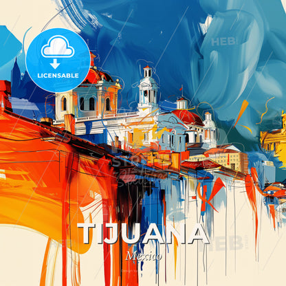 Vibrant Tijuana, Mexico - A Painting Of A Building - Square format print template