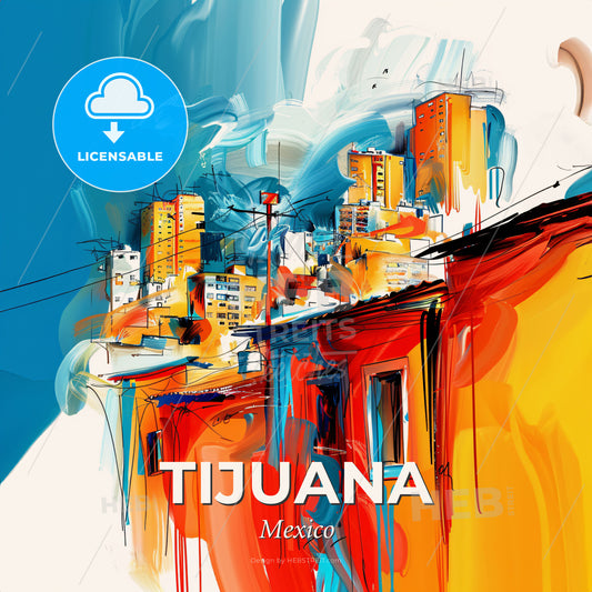 Vibrant Tijuana, Mexico - A Painting Of A City - Square format print template