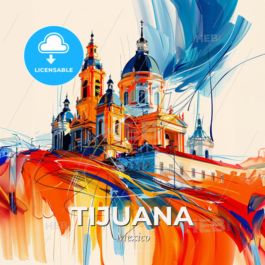 Vibrant Tijuana, Mexico - A Painting Of A Building With Colorful Paint - Square format print template