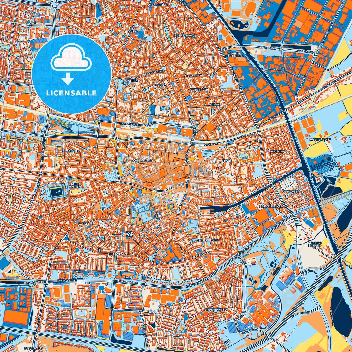Colorful Tilburg Street Map with Labels and Buildings