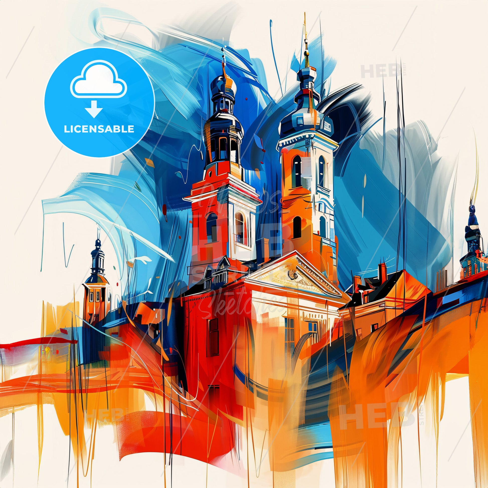 Vibrant Tilburg, Netherlands - A Painting Of A Building With Towers