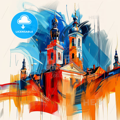 Vibrant Tilburg, Netherlands - A Painting Of A Building With Towers