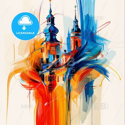 Vibrant Tilburg, Netherlands - A Painting Of A Building With Towers