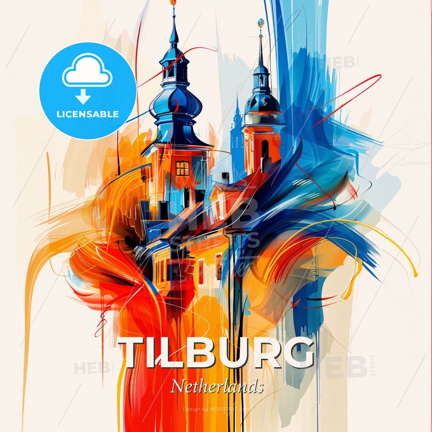 Vibrant Tilburg, Netherlands - A Painting Of A Building With Towers - Square format print template