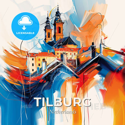 Vibrant Tilburg, Netherlands - A Painting Of A Building With Towers And A Roof - Square format print template