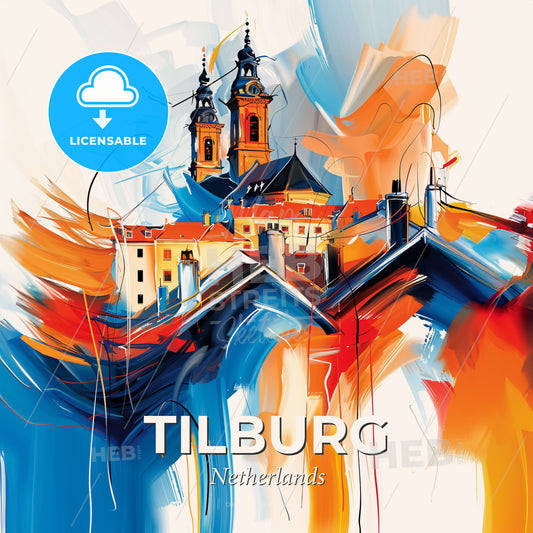Vibrant Tilburg, Netherlands - A Painting Of A Building With Towers And A Roof - Square format print template