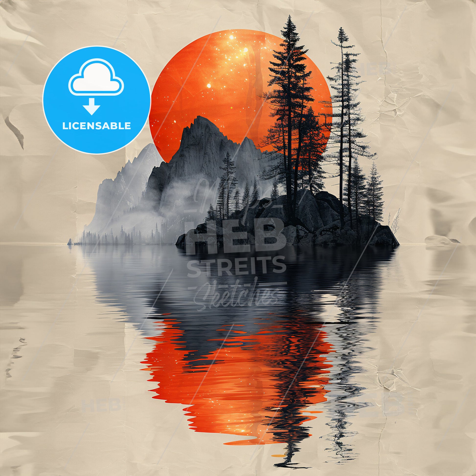 Time and Rhyme: The Poetic Passage - A painting of a sunset on a small island