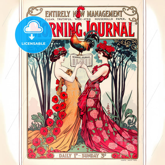 Timeless Art Nouveau Ad: Enchanting Femininity in Morning Journal Elegance