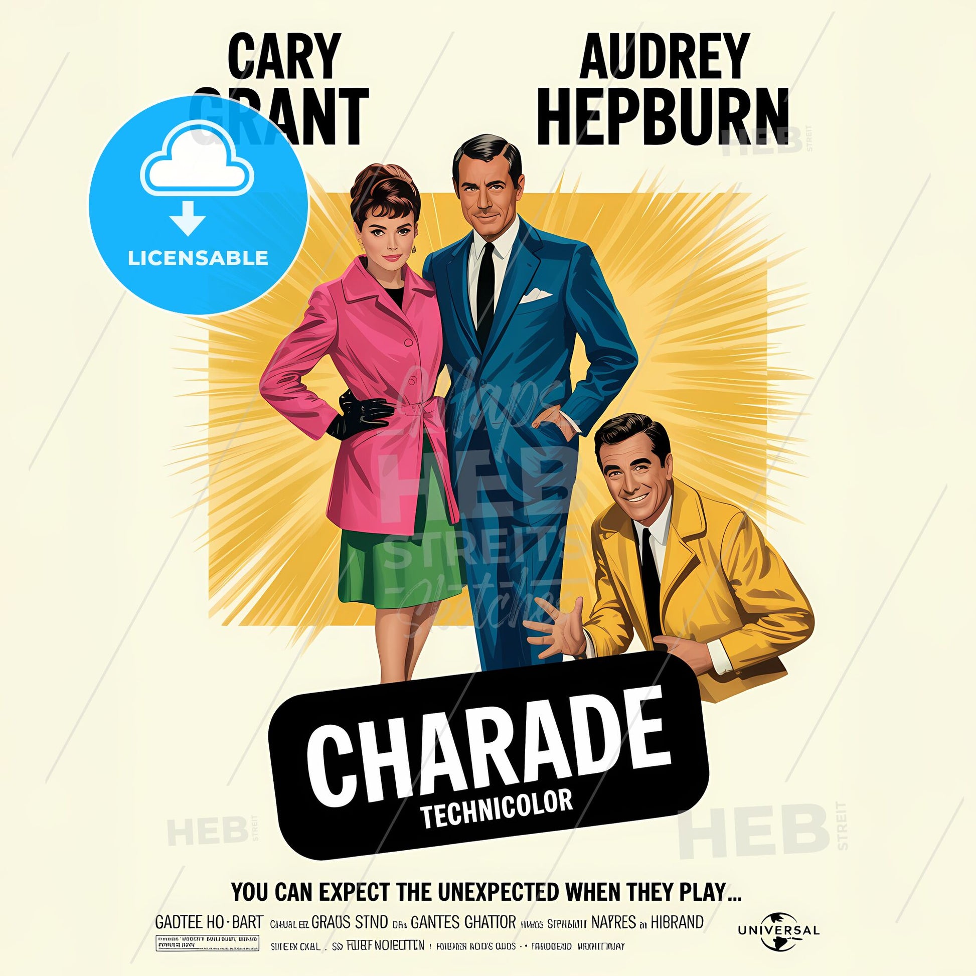 Timeless Charm: Charade Vintage Movie Tribute Featuring Hepburn & Grant
