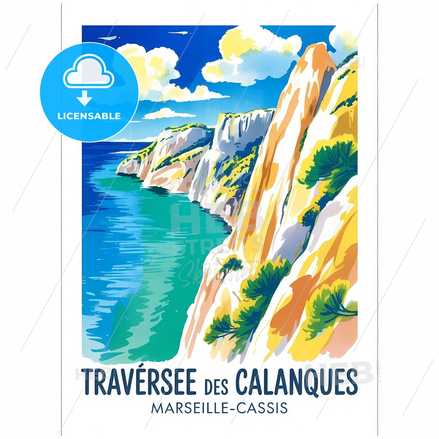 Timeless Coastal Escape: Vintage Marseille-Cassis Calanques Travel Poster