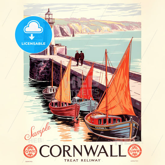 Timeless Cornwall Coastal Escape: Vintage GWR Harbor Poster