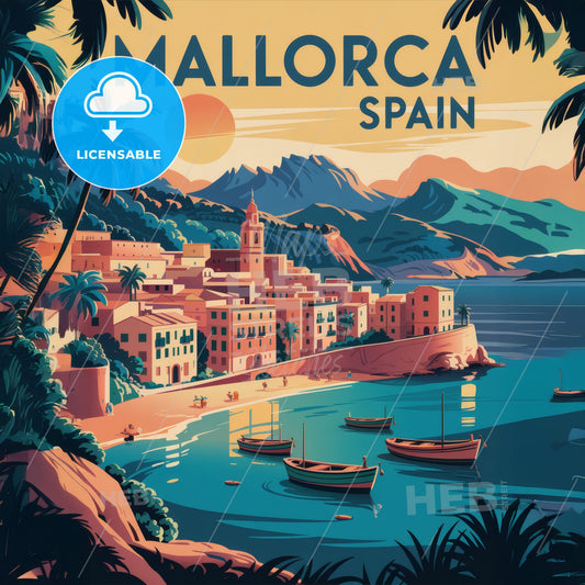 “Timeless Mallorca: Vintage Mediterranean Travel Poster - Idyllic Coastal Escape”