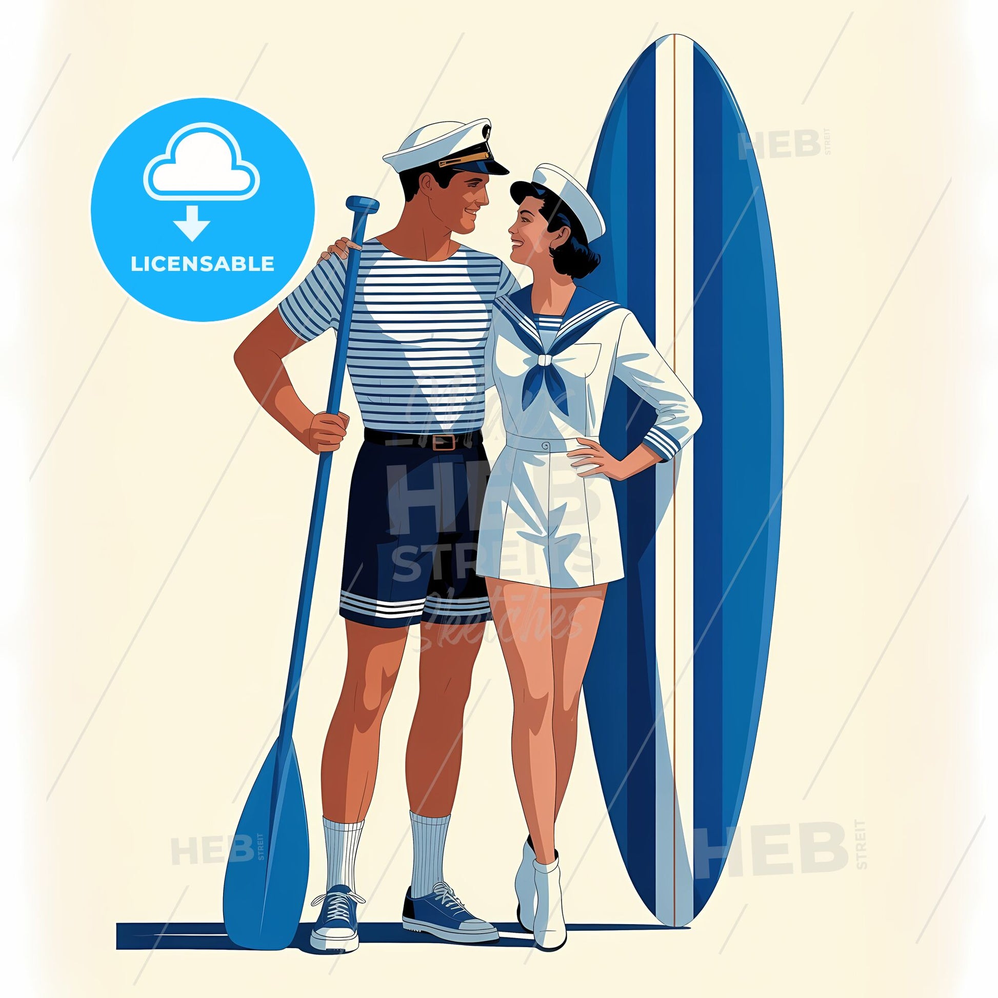 Timeless Nautical Duo: Retro Art Deco Beach Adventure Print