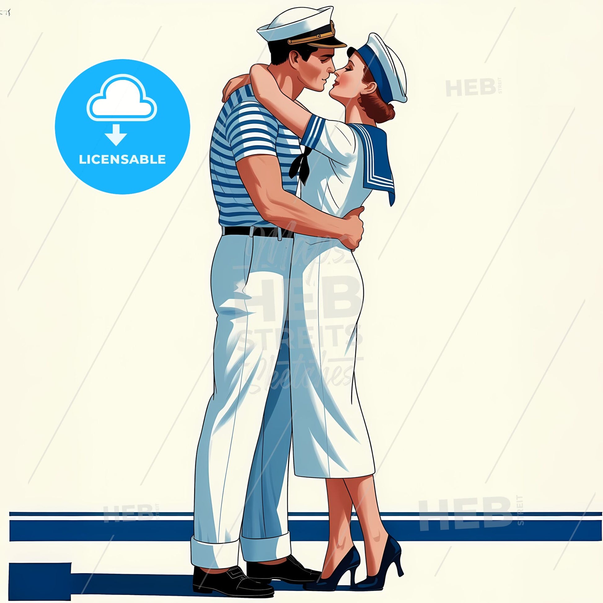 Timeless Nautical Embrace: Art Deco Romance in Blue and White