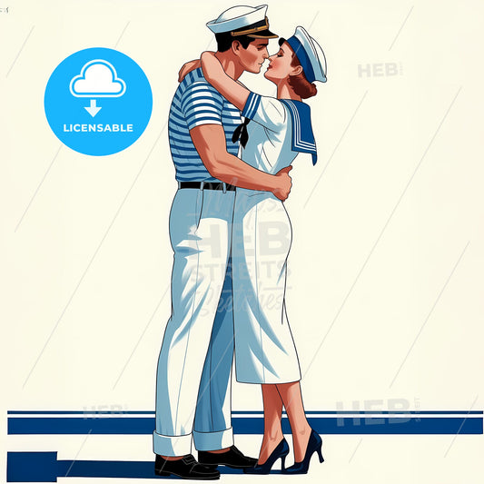 Timeless Nautical Embrace: Art Deco Romance in Blue and White