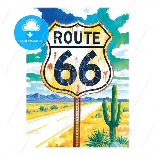 Timeless Route 66: Vintage Desert Signage Under Turquoise Skies