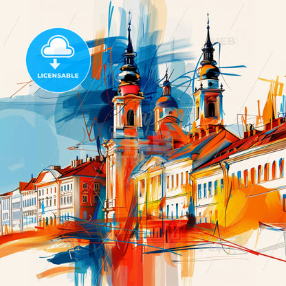 Vibrant Timișoara, Romania - A Colorful Painting Of A Building