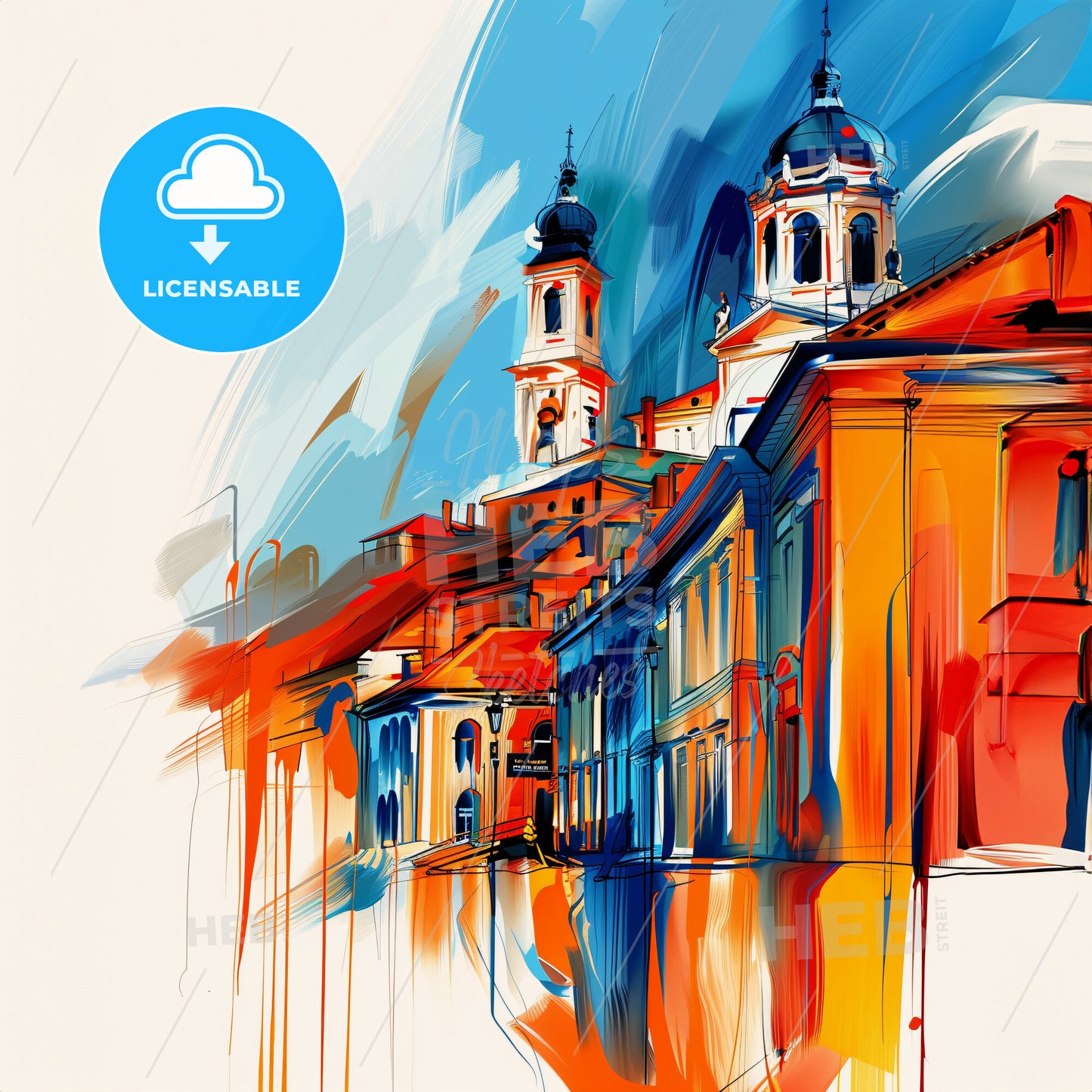 Vibrant Timișoara, Romania - A Painting Of A Building