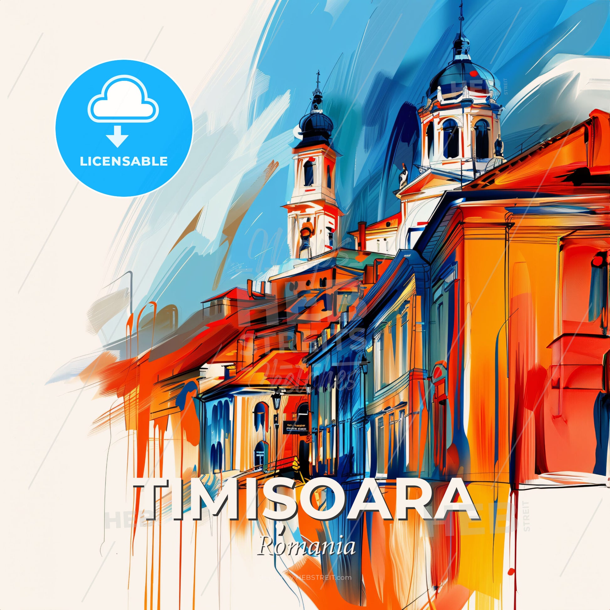 Vibrant Timișoara, Romania - A Painting Of A Building - Square format print template