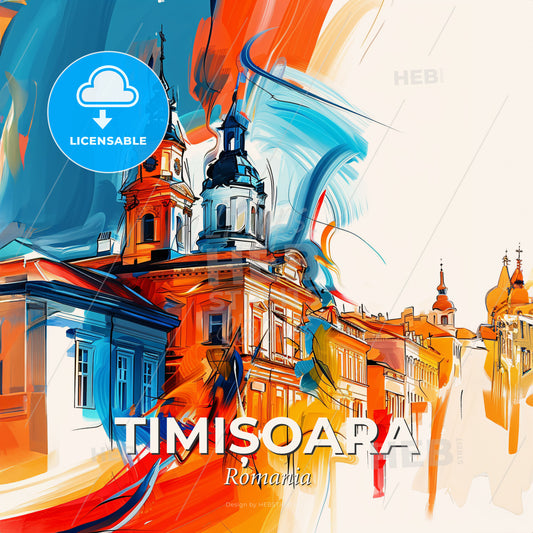 Vibrant Timișoara, Romania - A Colorful Painting Of A Building - Square format print template