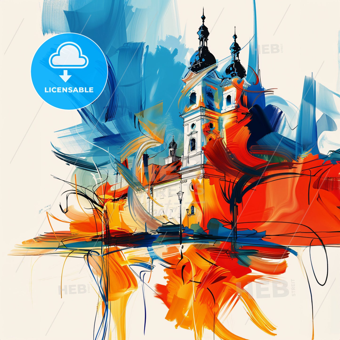 Vibrant Timișoara, Romania - A Painting Of A Building With A Colorful Background