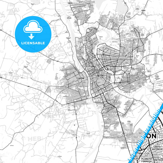 Timon, Brazil light map with streetnames, citynames and districts