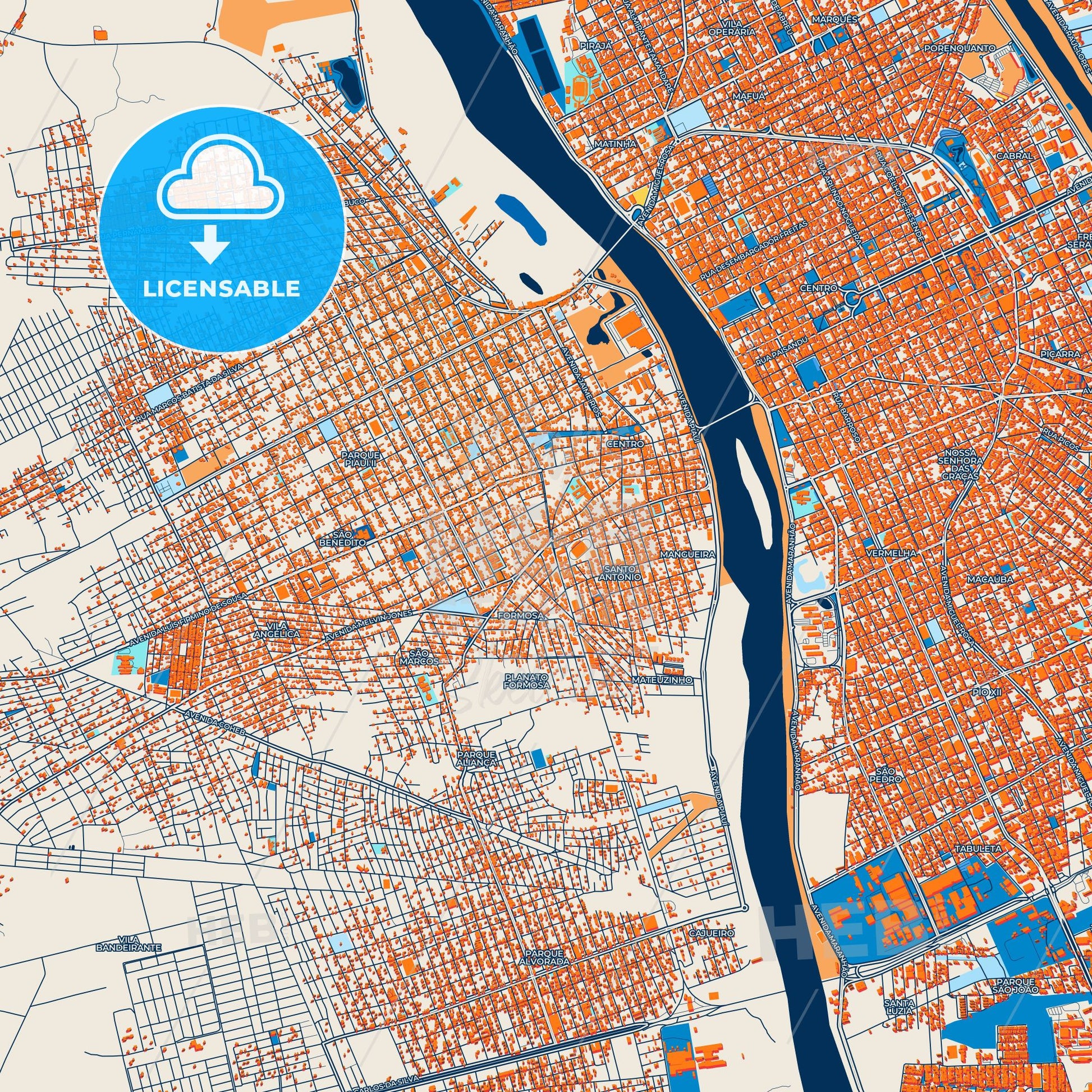 Colorful Timon Street Map with Labels and Buildings