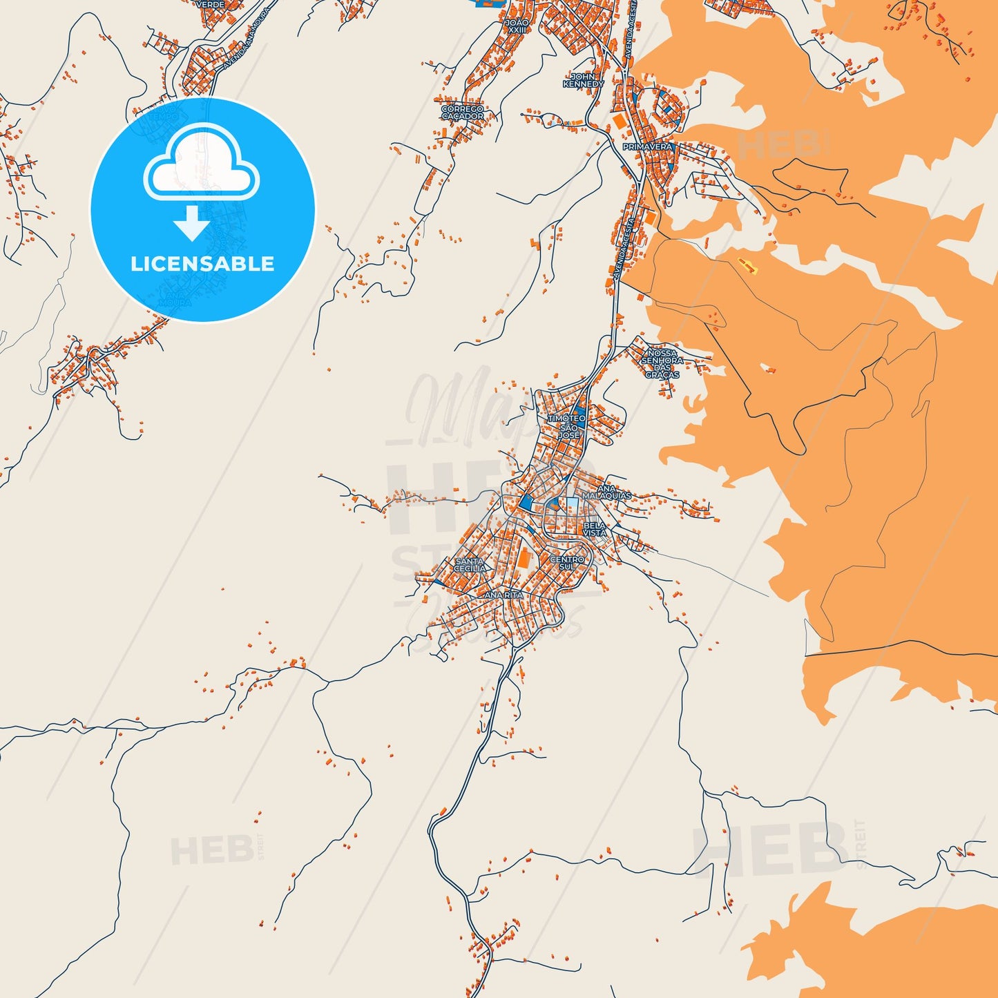 Colorful Timoteo Street Map with Labels and Buildings