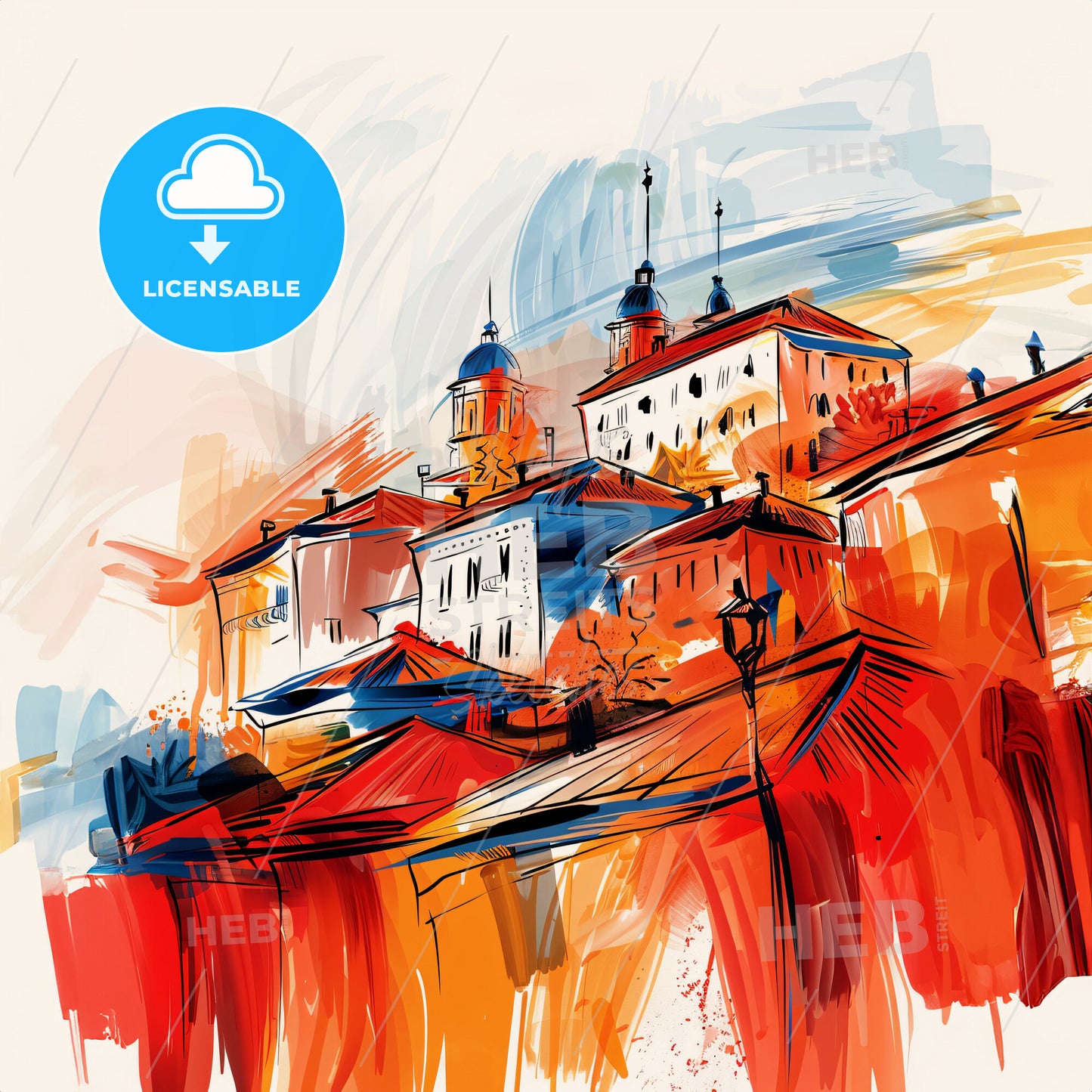 Vibrant Tirana, Albania - A Painting Of Buildings On A Hill