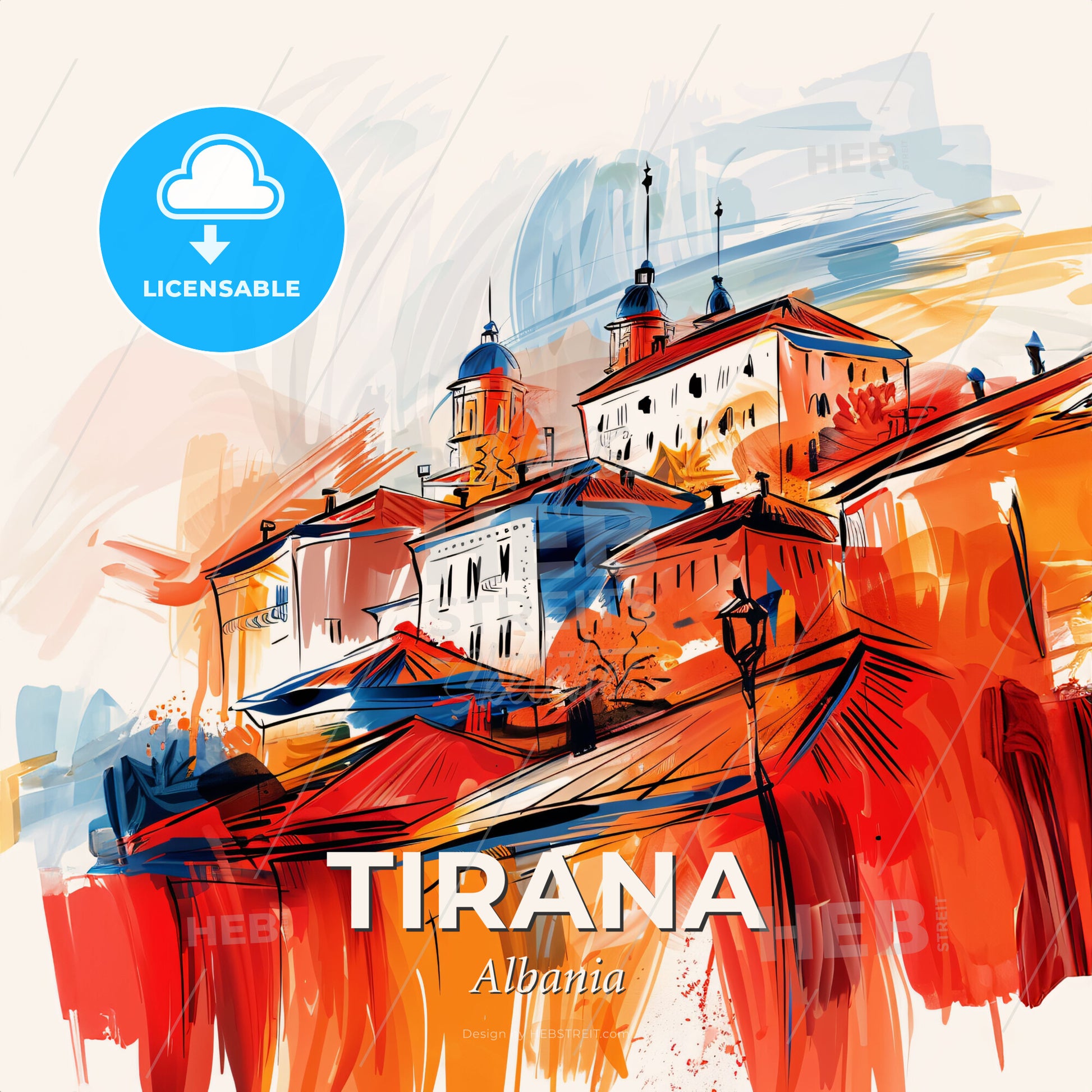 Vibrant Tirana, Albania - A Painting Of Buildings On A Hill - Square format print template