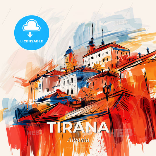 Vibrant Tirana, Albania - A Painting Of Buildings On A Hill - Square format print template