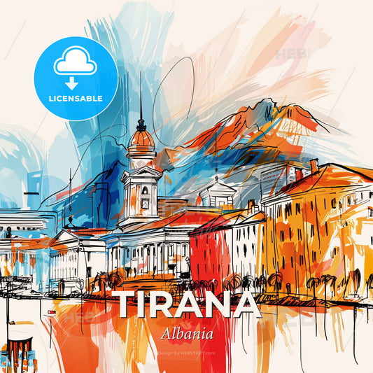 Vibrant Tirana, Albania - A Painting Of A City - Square format print template