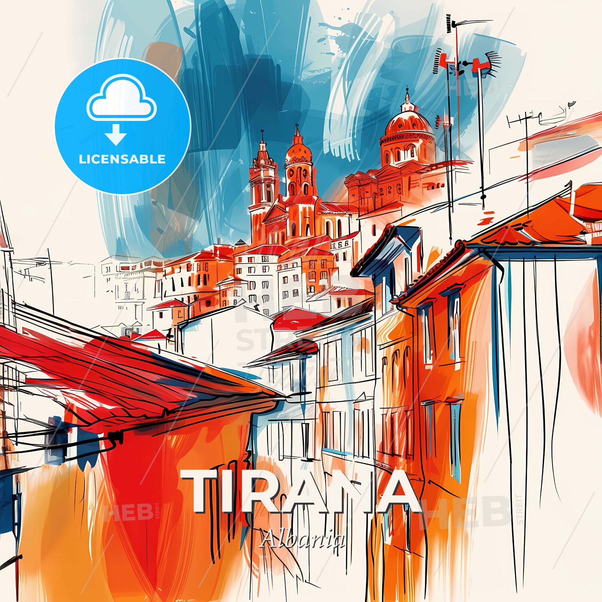 Vibrant Tirana, Albania - A Painting Of Buildings And Towers - Square format print template