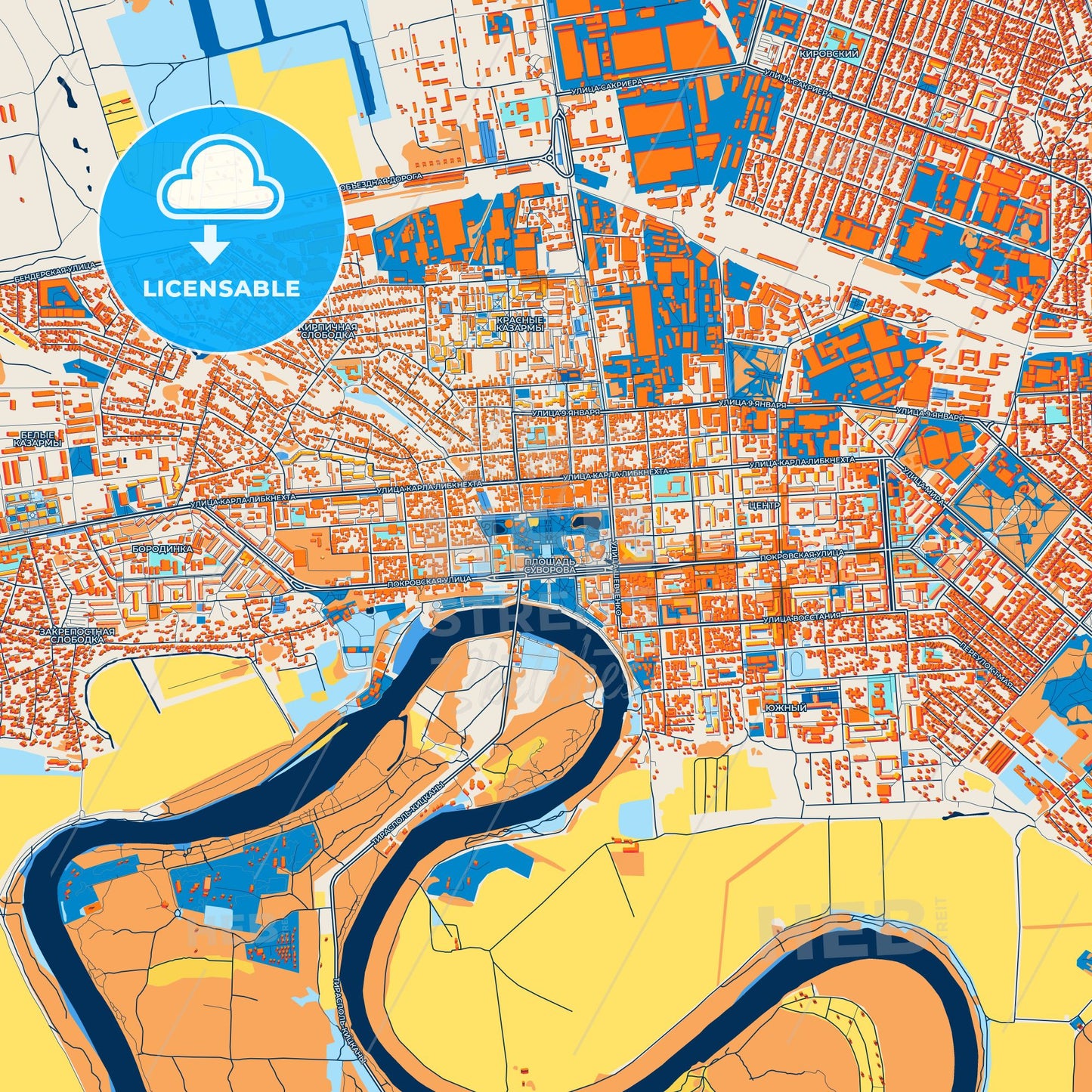Colorful Tiraspol Street Map with Labels and Buildings