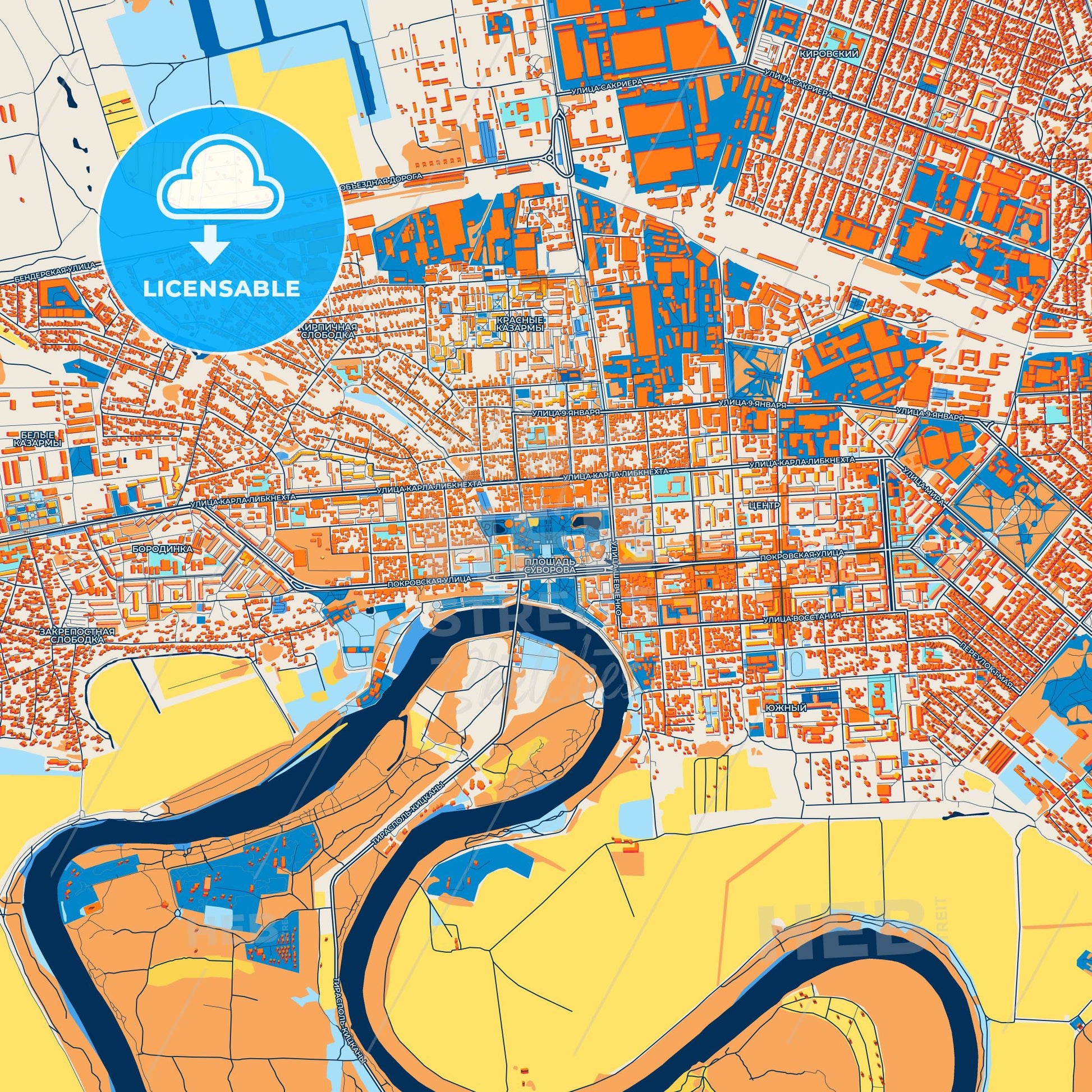 Colorful Tiraspol Street Map with Labels and Buildings