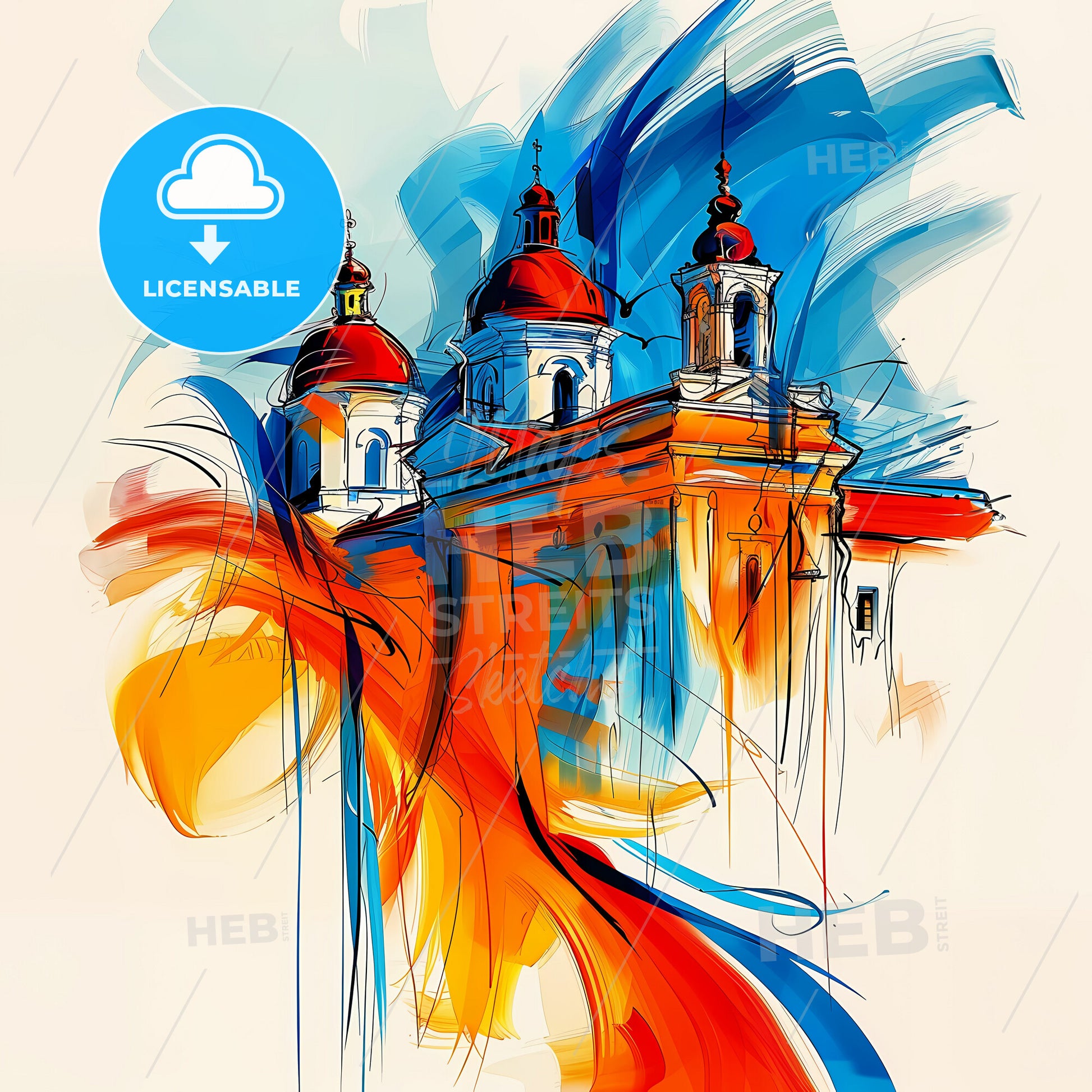 Vibrant Tiraspol, Moldova - A Painting Of A Building With A Red And Blue Roof