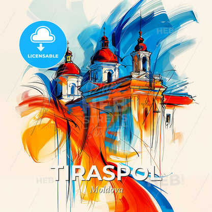 Vibrant Tiraspol, Moldova - A Painting Of A Building With A Red And Blue Roof - Square format print template
