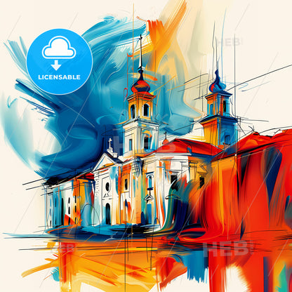 Vibrant Tiraspol, Moldova - A Painting Of A Building With A Colorful Background