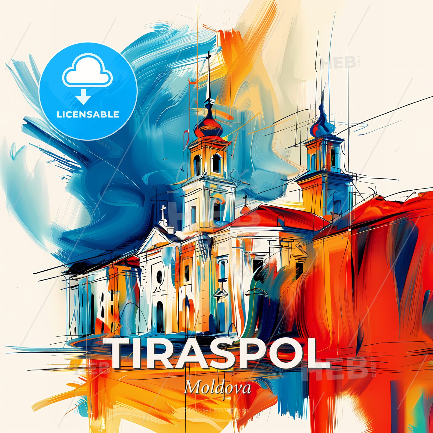 Vibrant Tiraspol, Moldova - A Painting Of A Building With A Colorful Background - Square format print template
