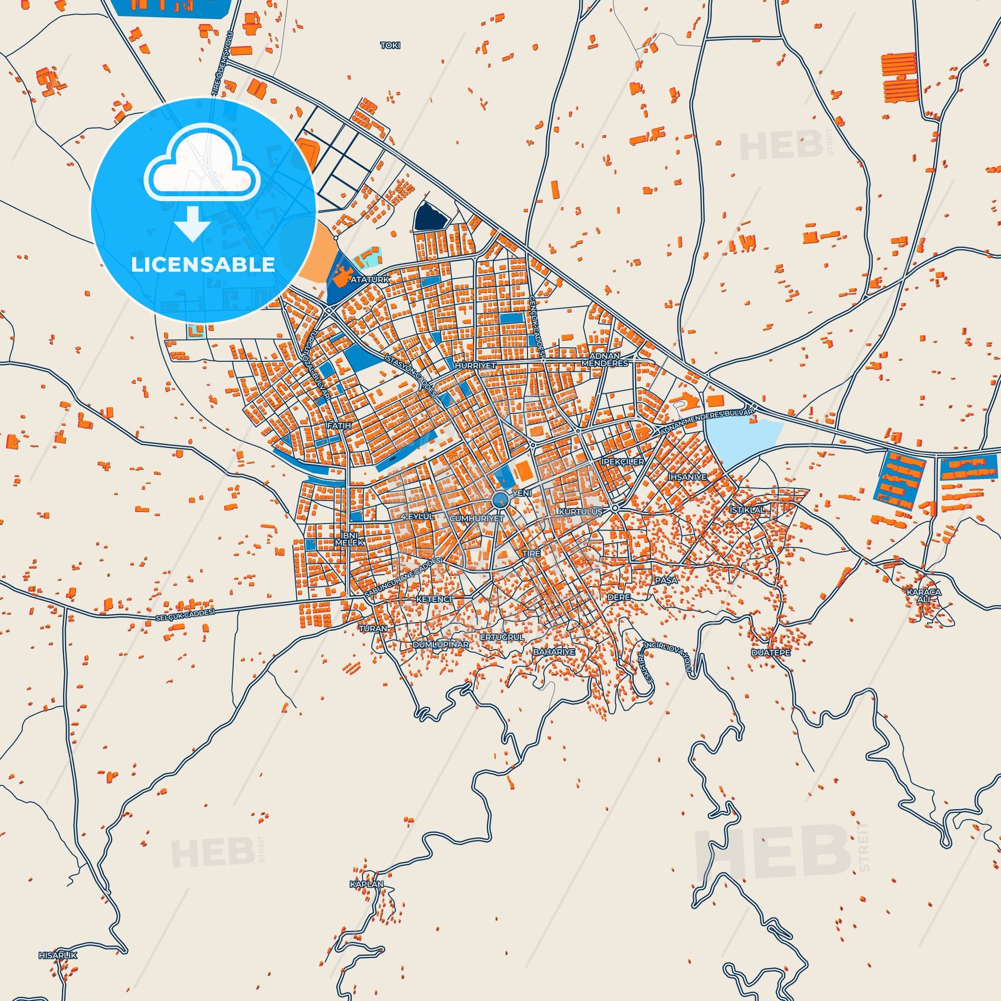 Colorful Tire Street Map with Labels and Buildings