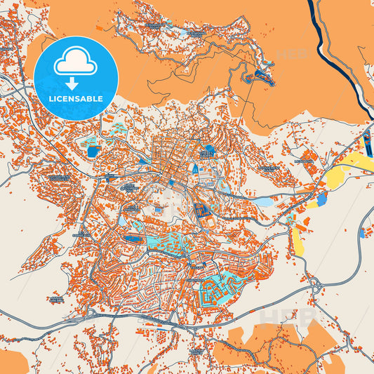 Colorful Tizi Ouzou Street Map with Labels and Buildings