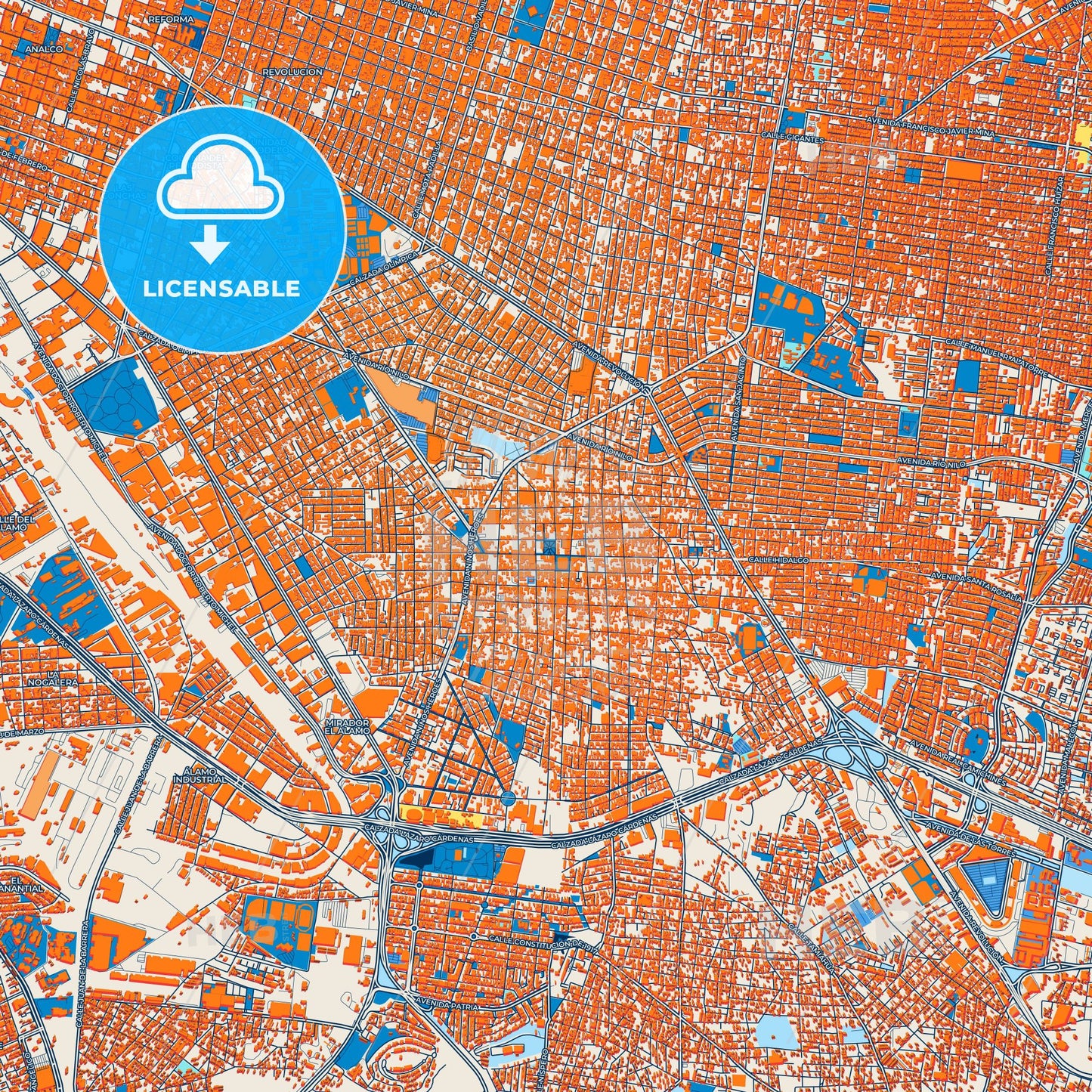 Colorful Tlaquepaque Street Map with Labels and Buildings