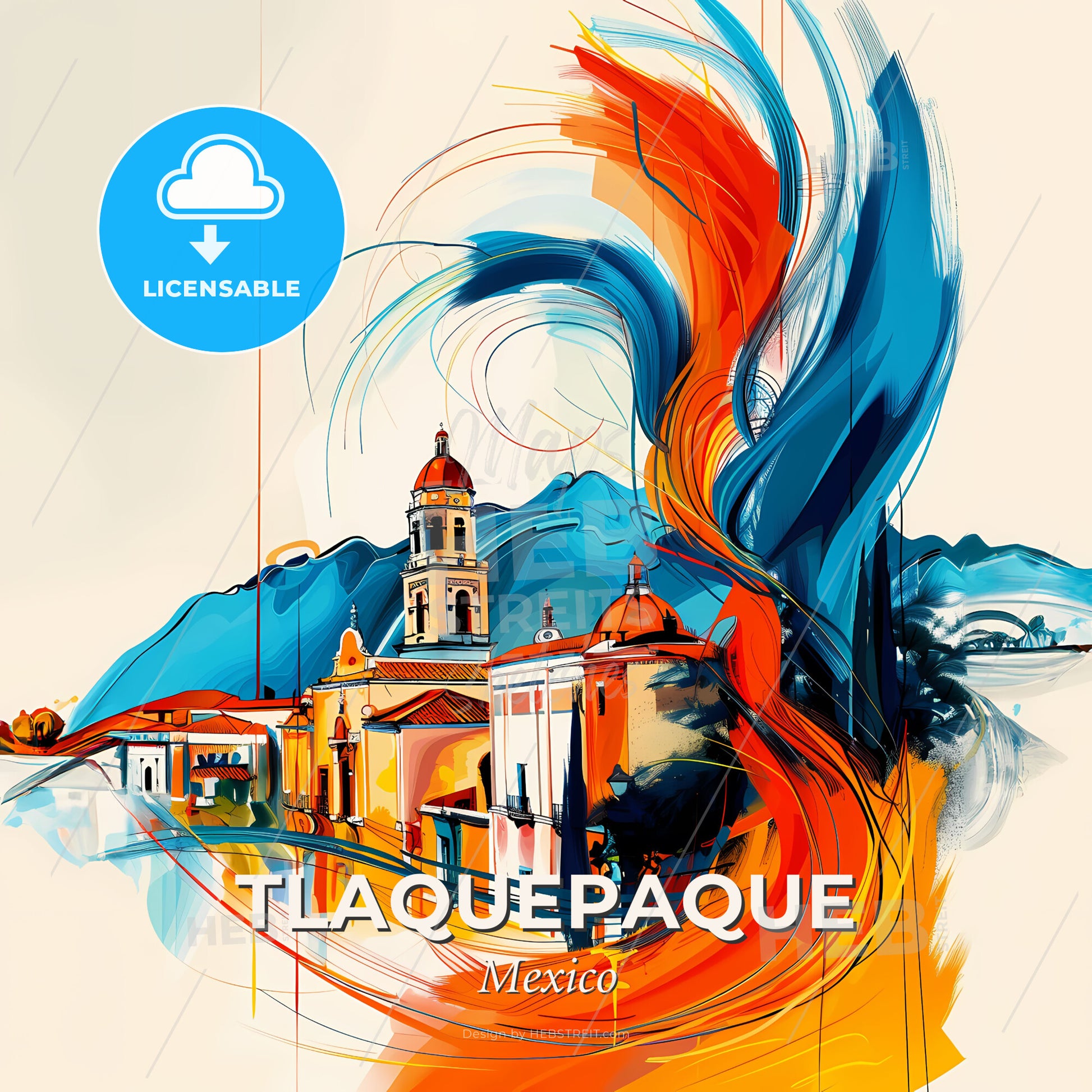 Vibrant Tlaquepaque, Mexico - A Painting Of A Building With A Colorful Swirl - Square format print template