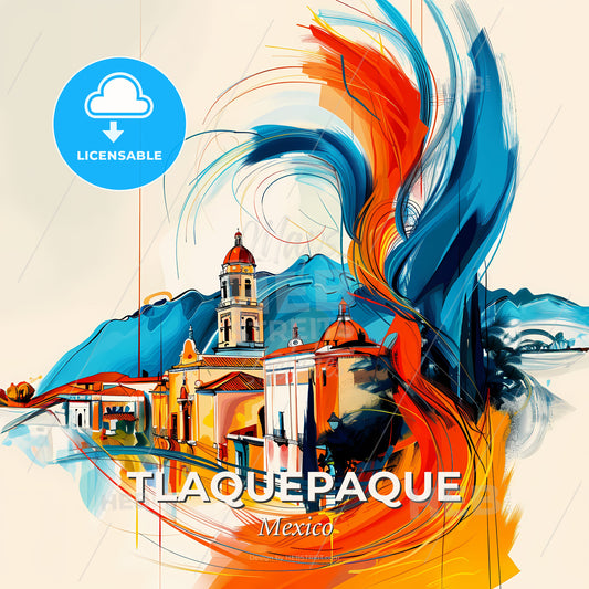 Vibrant Tlaquepaque, Mexico - A Painting Of A Building With A Colorful Swirl - Square format print template