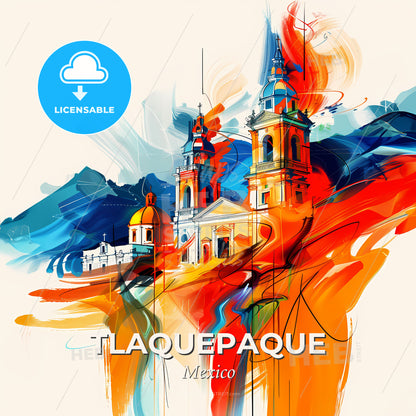 Vibrant Tlaquepaque, Mexico - A Painting Of A Building With A Colorful Background - Square format print template