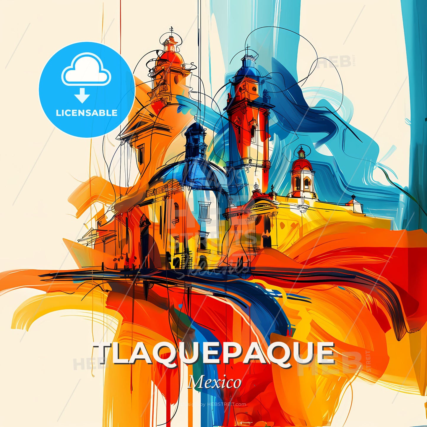 Vibrant Tlaquepaque, Mexico - A Colorful Painting Of A Building - Square format print template